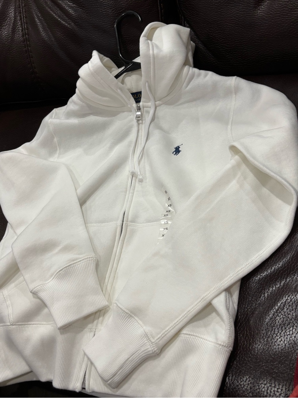 Ralph Lauren Kids White Full-Zip Hoodie with Navy Polo Logo